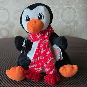 Coca-Cola Penguin Plush Beanie Baby with Red Scarf, NWT, #0155